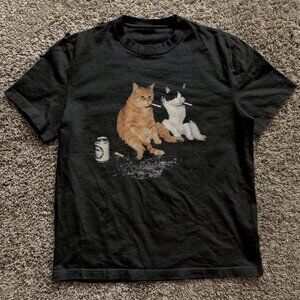 Black cat smoking tee